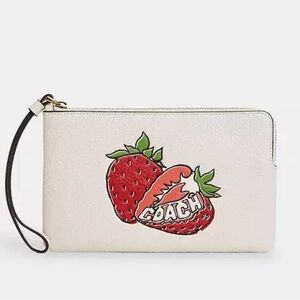 Coach Large Corner Zip Wristlet With Strawberry Graphic nwt